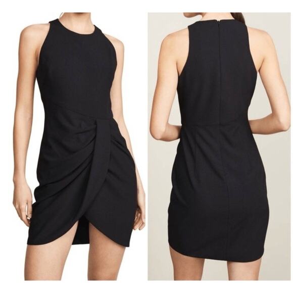 BLACK HALO Brett Drape Sleeveless Ruched Mini Dress Crepe Women’s Size 12 Black - Picture 1 of 11